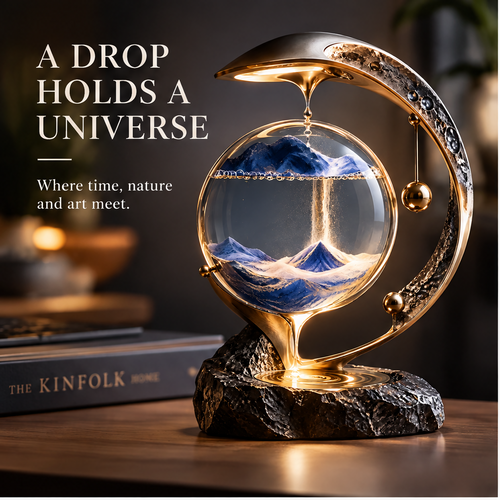 Exquisite Details – Crafted for a Timeless Beauty – close-up callouts: Smooth Flow Design, Vivid Mountain Sandscapes, Natural Stone Base Each One Unique