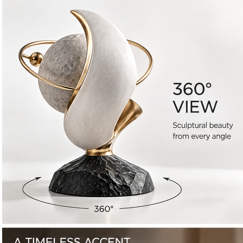 360° view of the celestial sculpture – sculptural beauty from every angle, rotating marble base