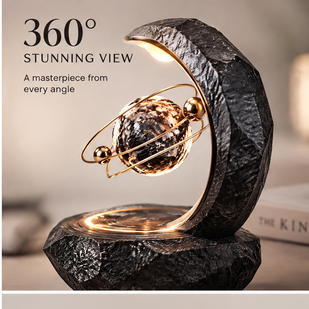 360° Stunning View – a masterpiece from every angle – side angle lifestyle shot with book and warm ambient lighting